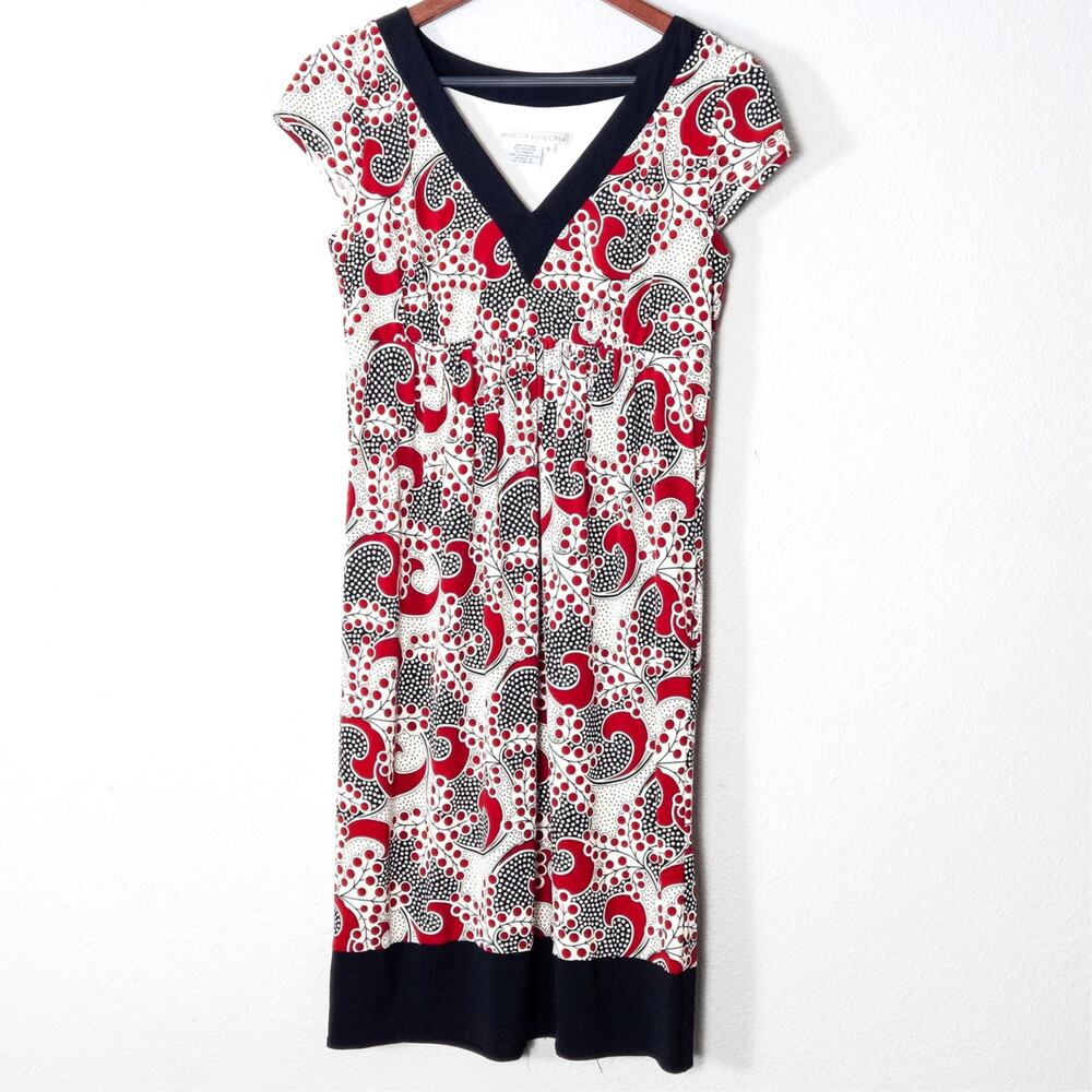 Maggy London Paisley Dress Size 6 Red Blue Retro Nautical Preppy Maximalist